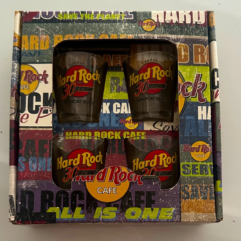 Vintage Hard Rock Cafe Newport Beach 30th Anniversary Shot Glass Set of 4